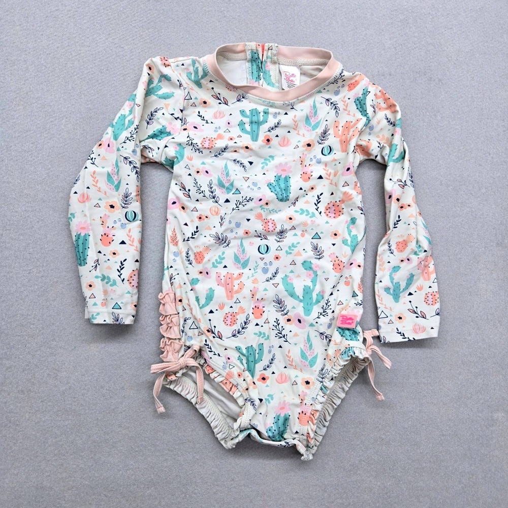 RuffleButts Toddler Girls Cactus Long Sleeve One Piece Rash Guard Swimsuit 3T